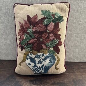 Portofino Tapestry Poinsettias Holiday Throw Pillow 17.5" X 12.5"
